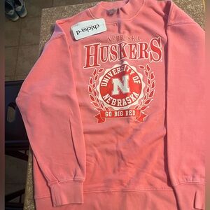 Pink Nebraska Huskers Sweatshirt, Oversized Mockneck